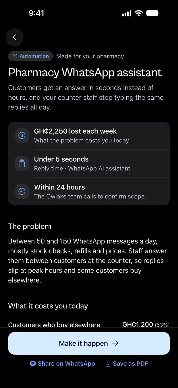 Owlake app, plan screen
