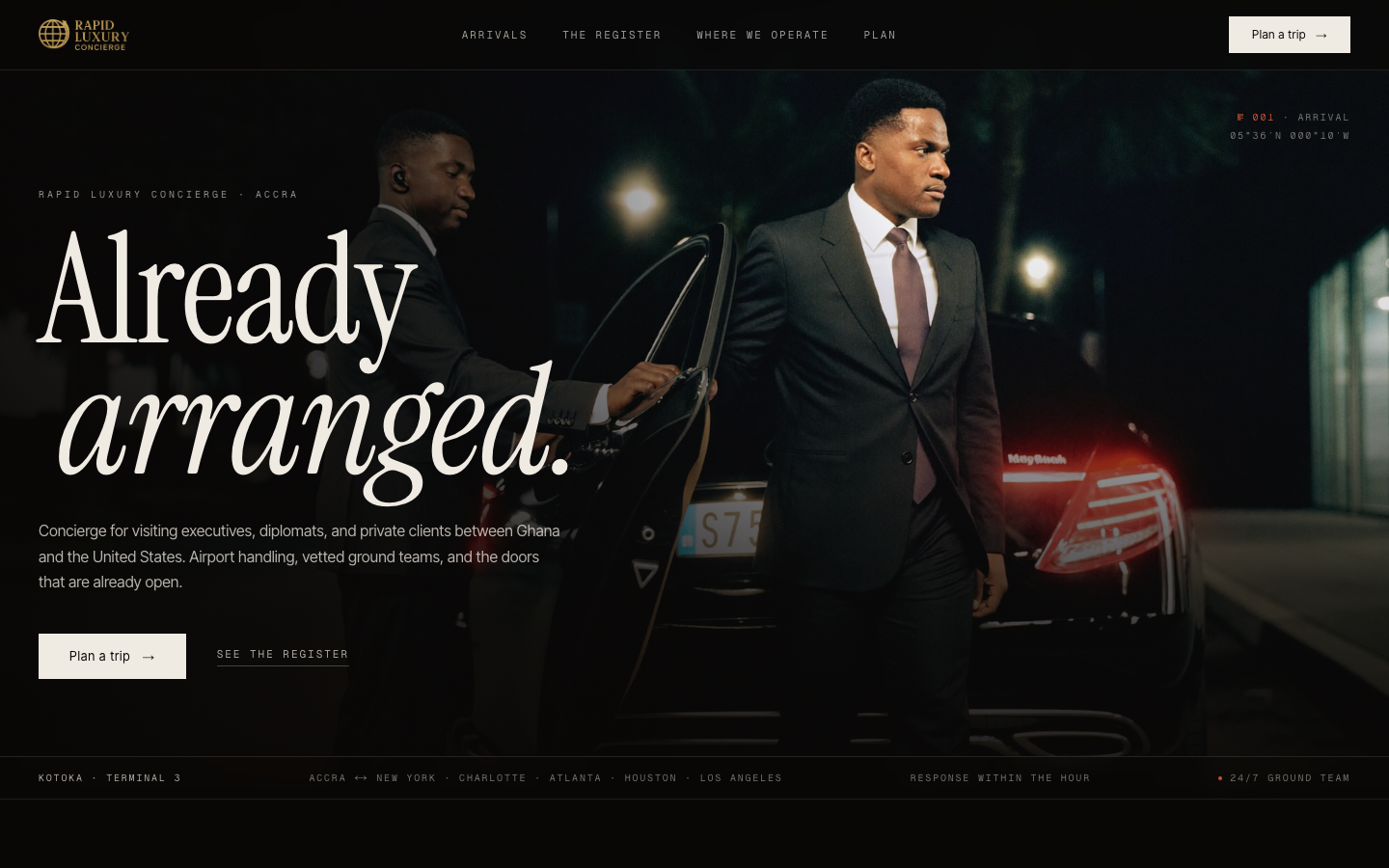 The Rapid Luxury Concierge homepage